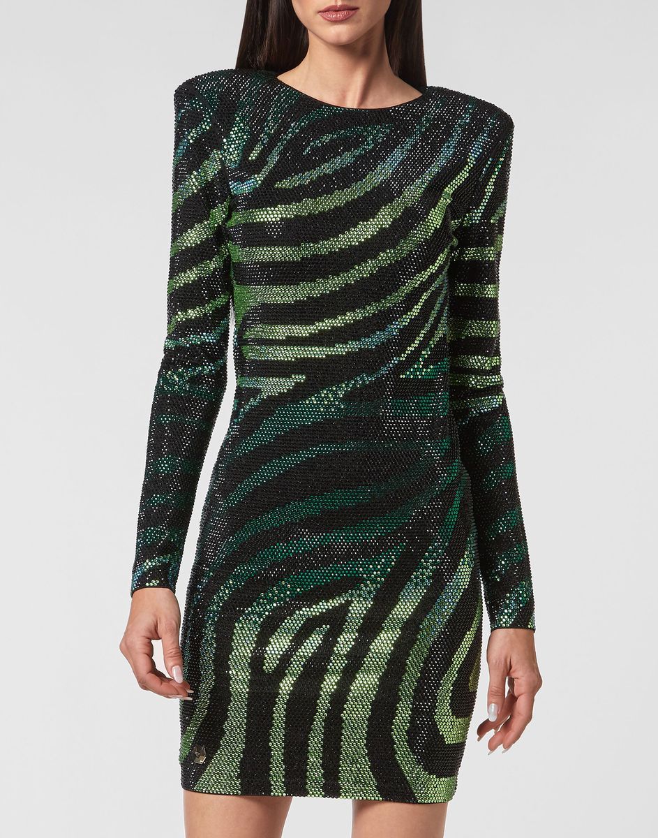 Minikleid mit Strassbesetztem Tigermuster