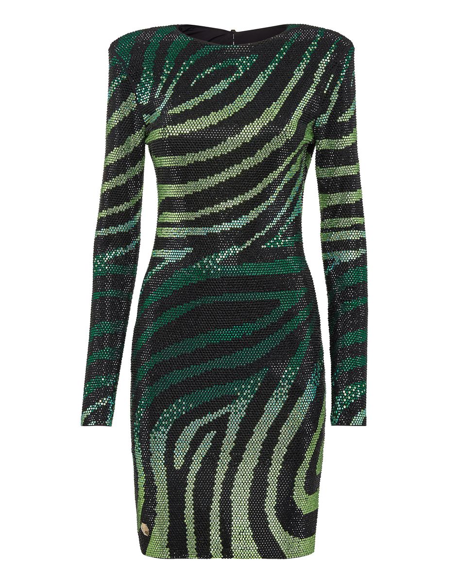 Minikleid mit Strassbesetztem Tigermuster