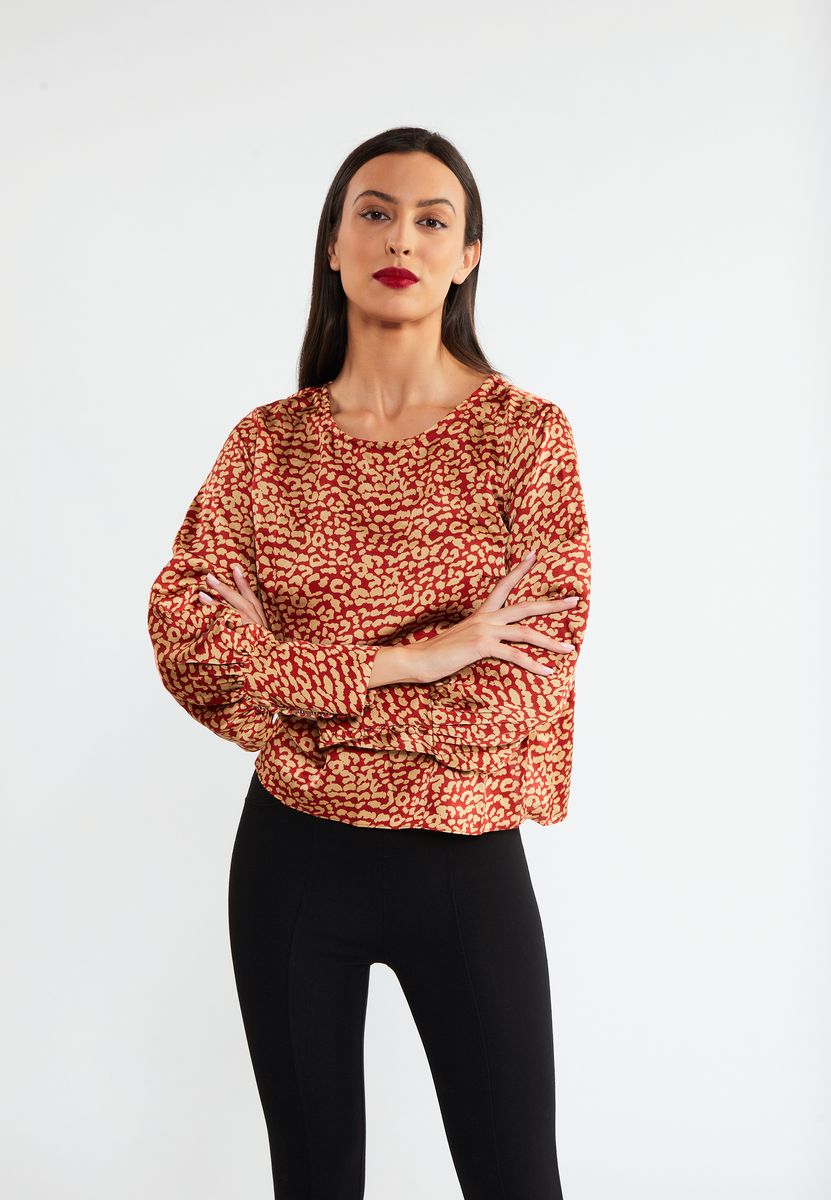 Elegante Satinbluse mit Leopardenmuster