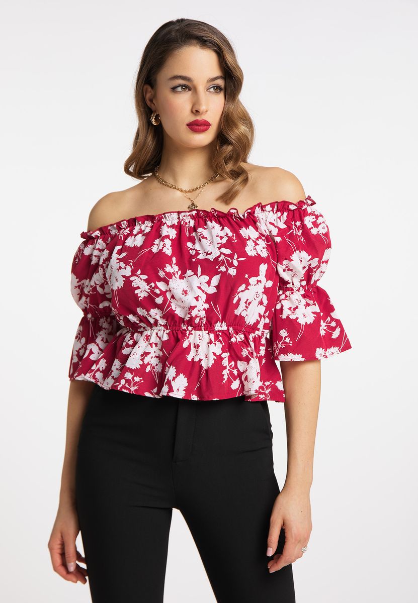 Geblümte Off-Shoulder Carmen-Bluse