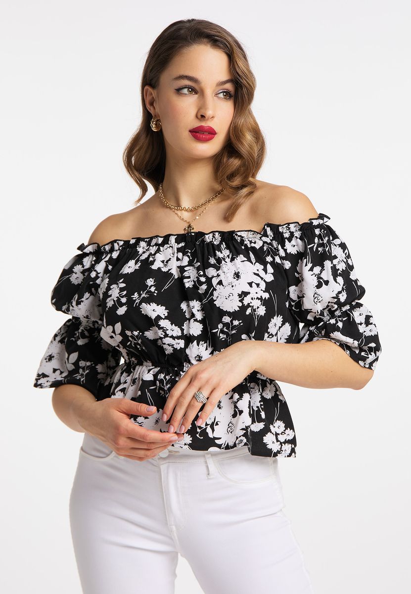 Geblümte Off-Shoulder Carmen-Bluse