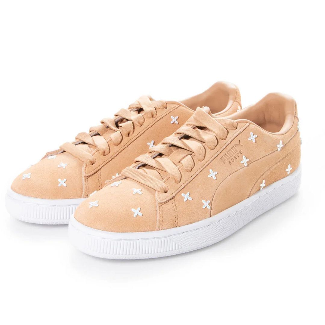 Wildleder-Sneaker mit Blumen-Nieten