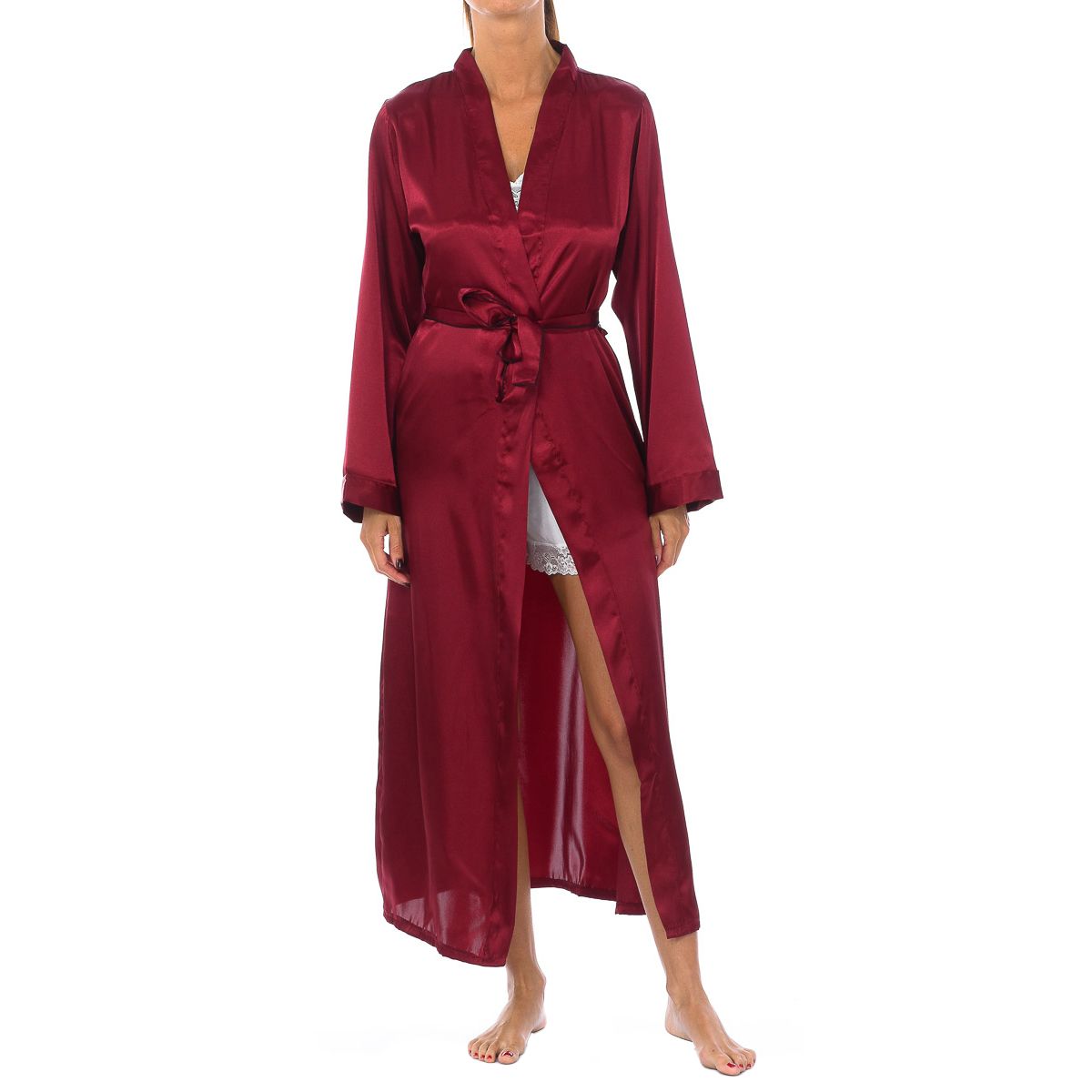 Eleganter langer Satin-Morgenmantel