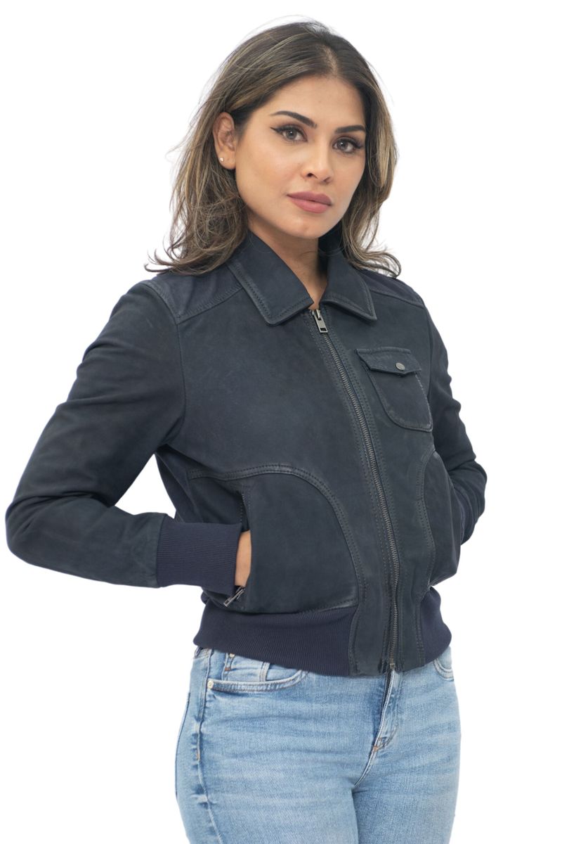 Leder-Varsity-Jacke aus Lammnappa