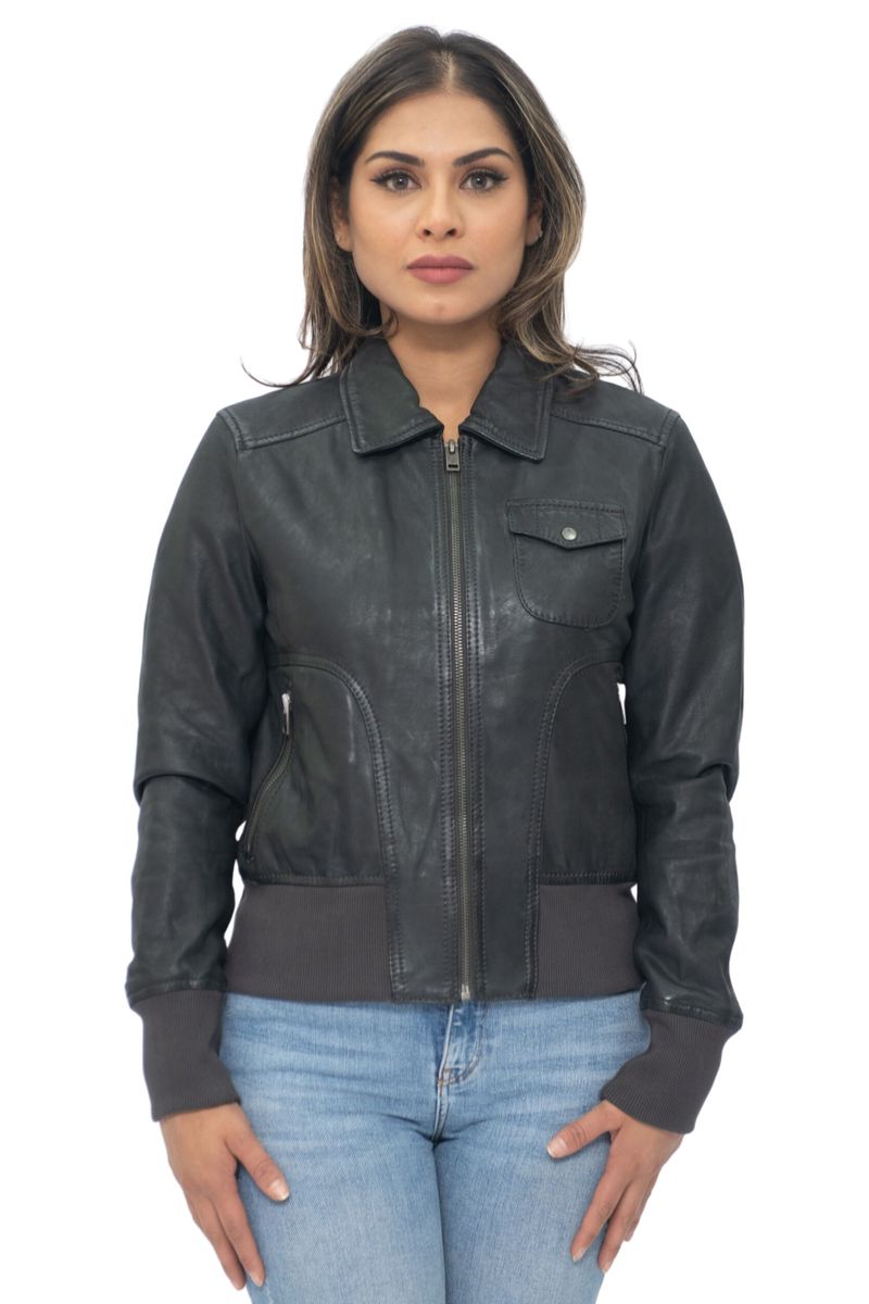 Leder-Varsity-Jacke aus Lammnappa
