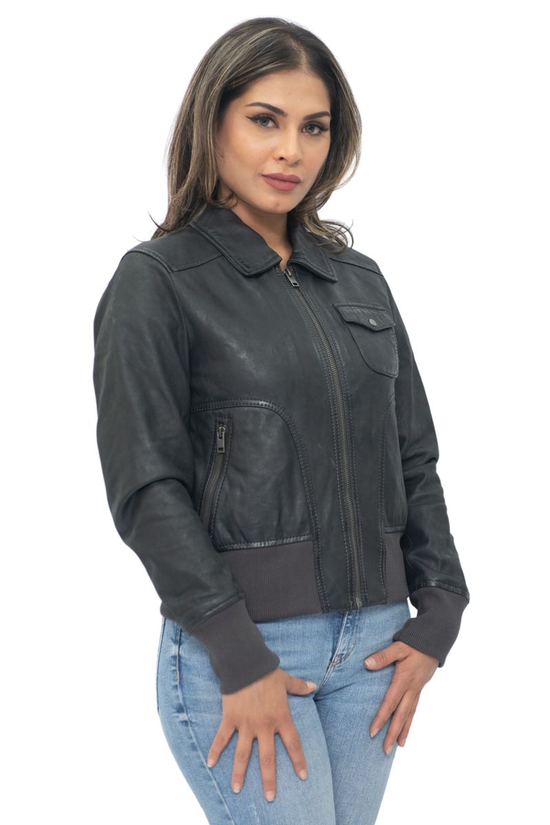 Leder-Varsity-Jacke aus Lammnappa