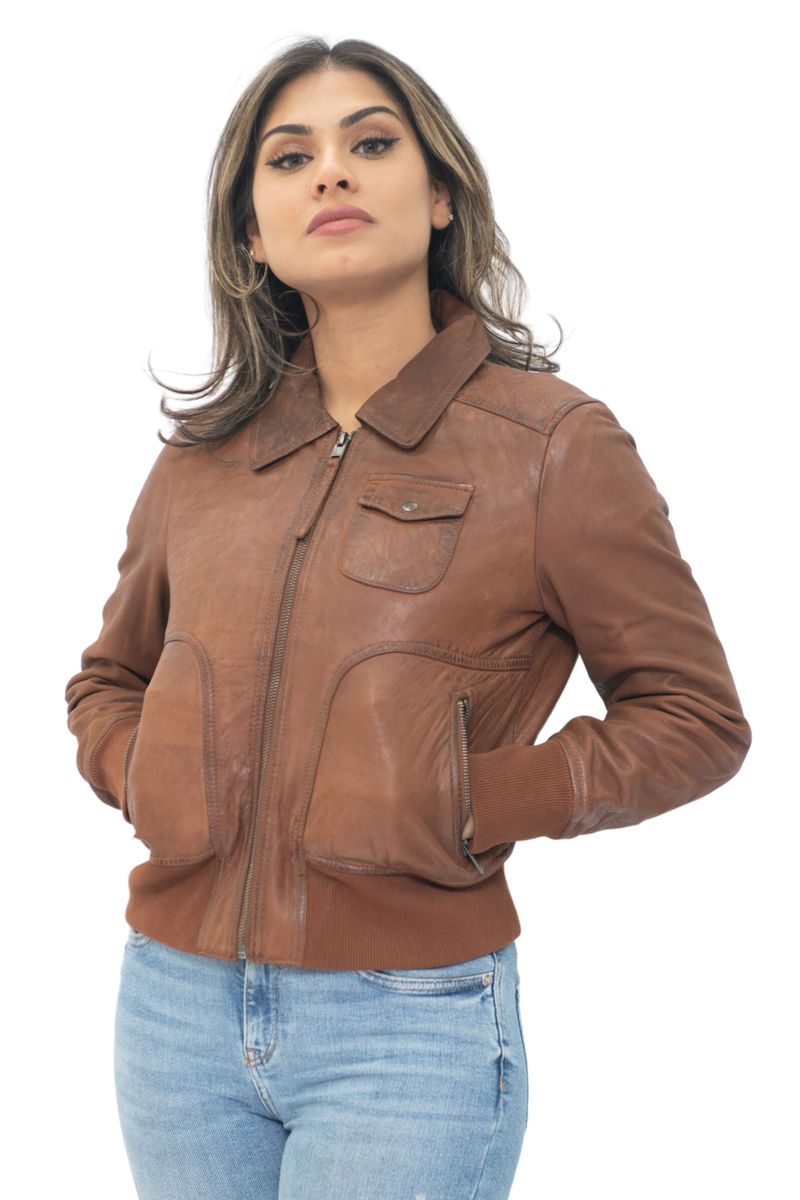 Leder-Varsity-Jacke aus Lammnappa