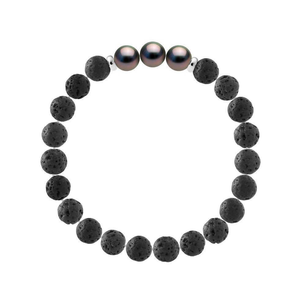 Tahitiperlen und Lavastein Armband