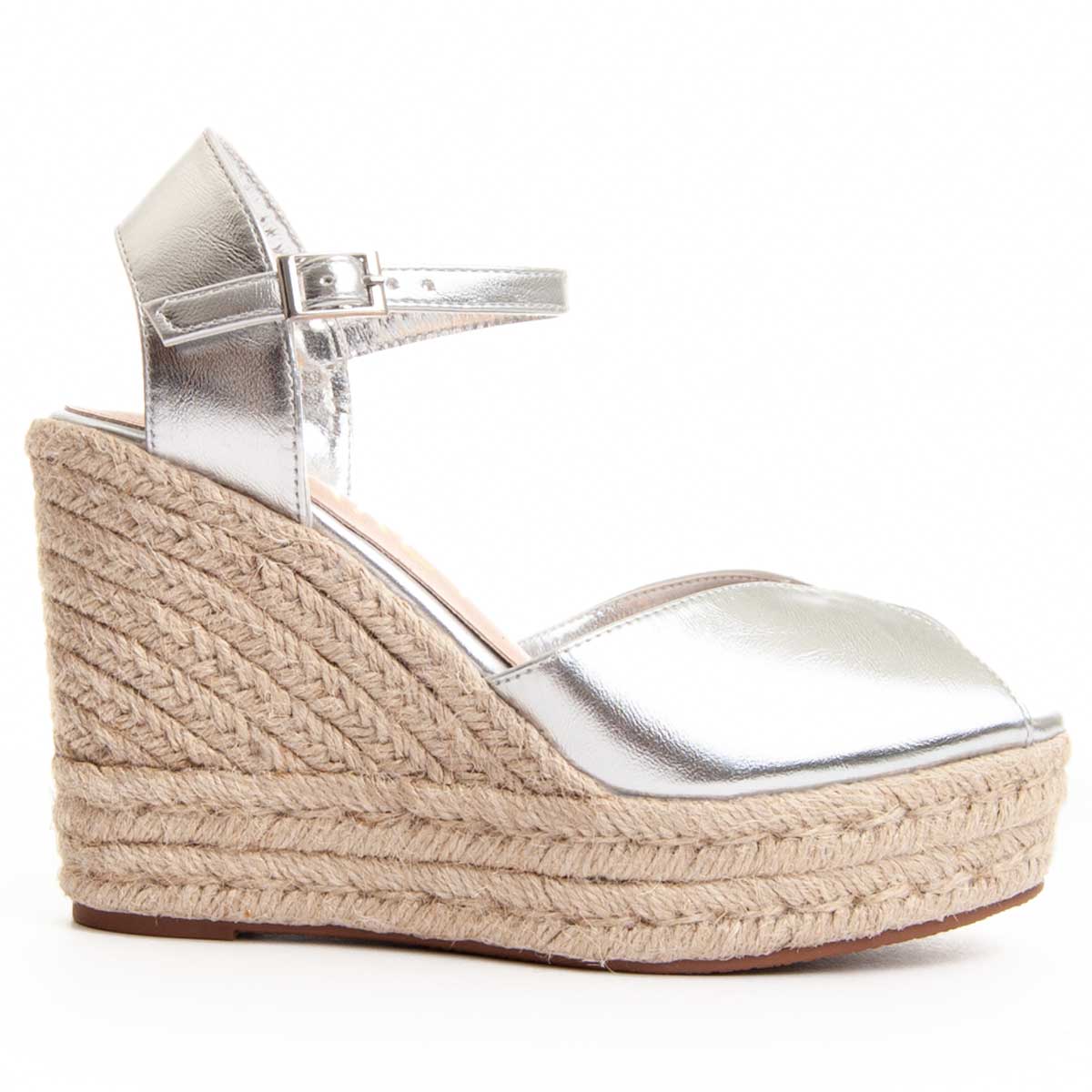 Metallic-Espadrille-Sandalen mit Keilabsatz