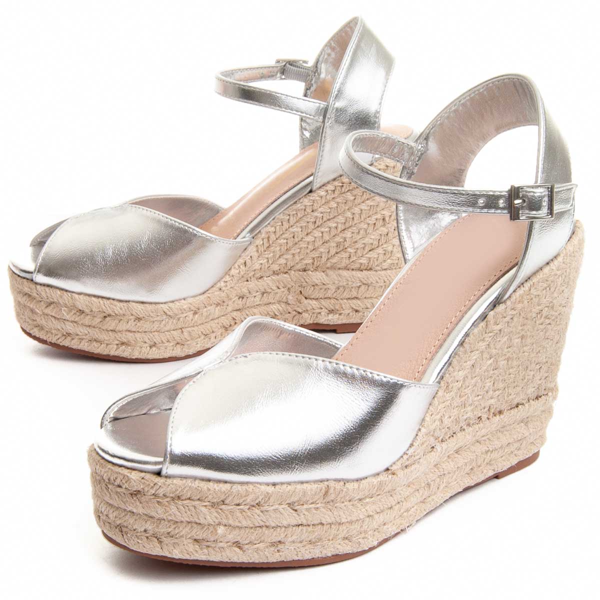 Metallic-Espadrille-Sandalen mit Keilabsatz