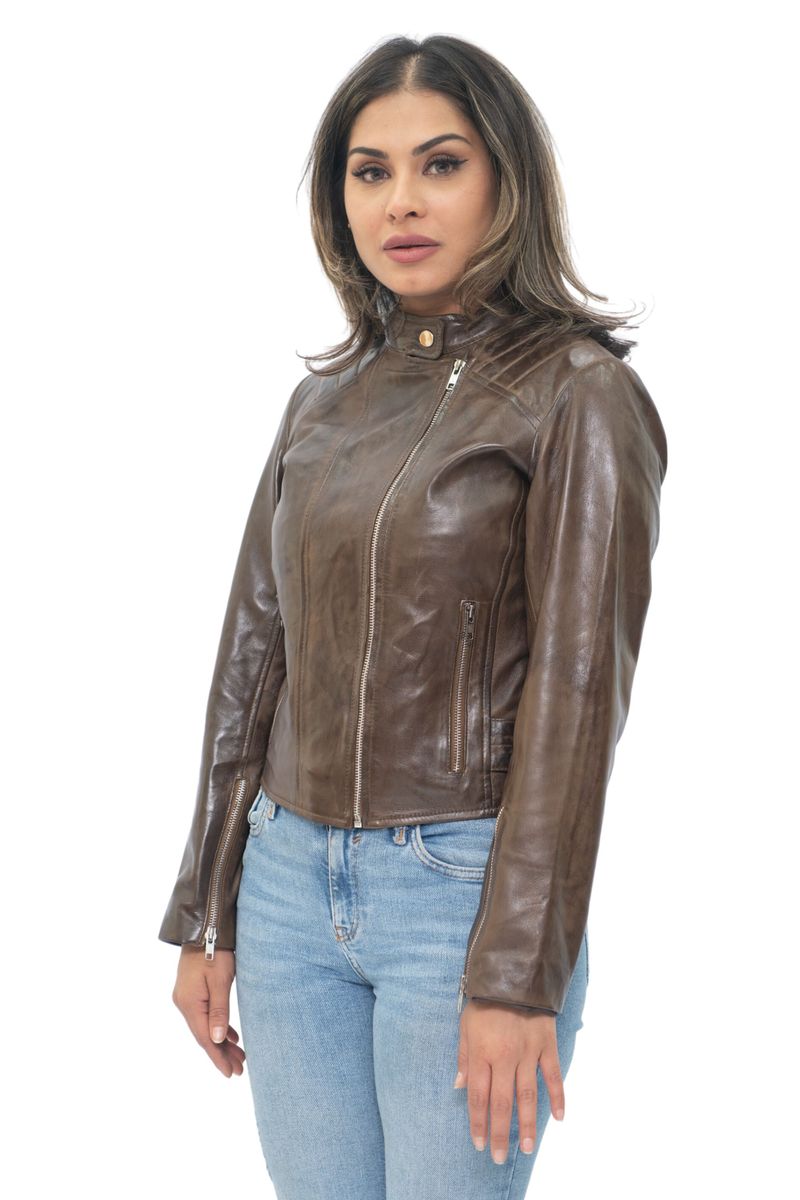 Schmal geschnittene Nappaleder-Bikerjacke