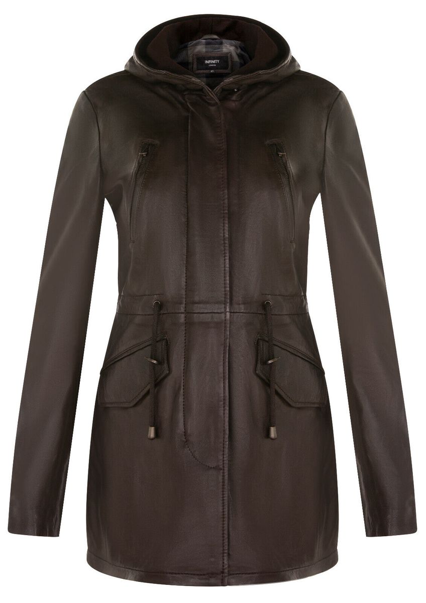 Mittellanger Lederparka mit Kapuze