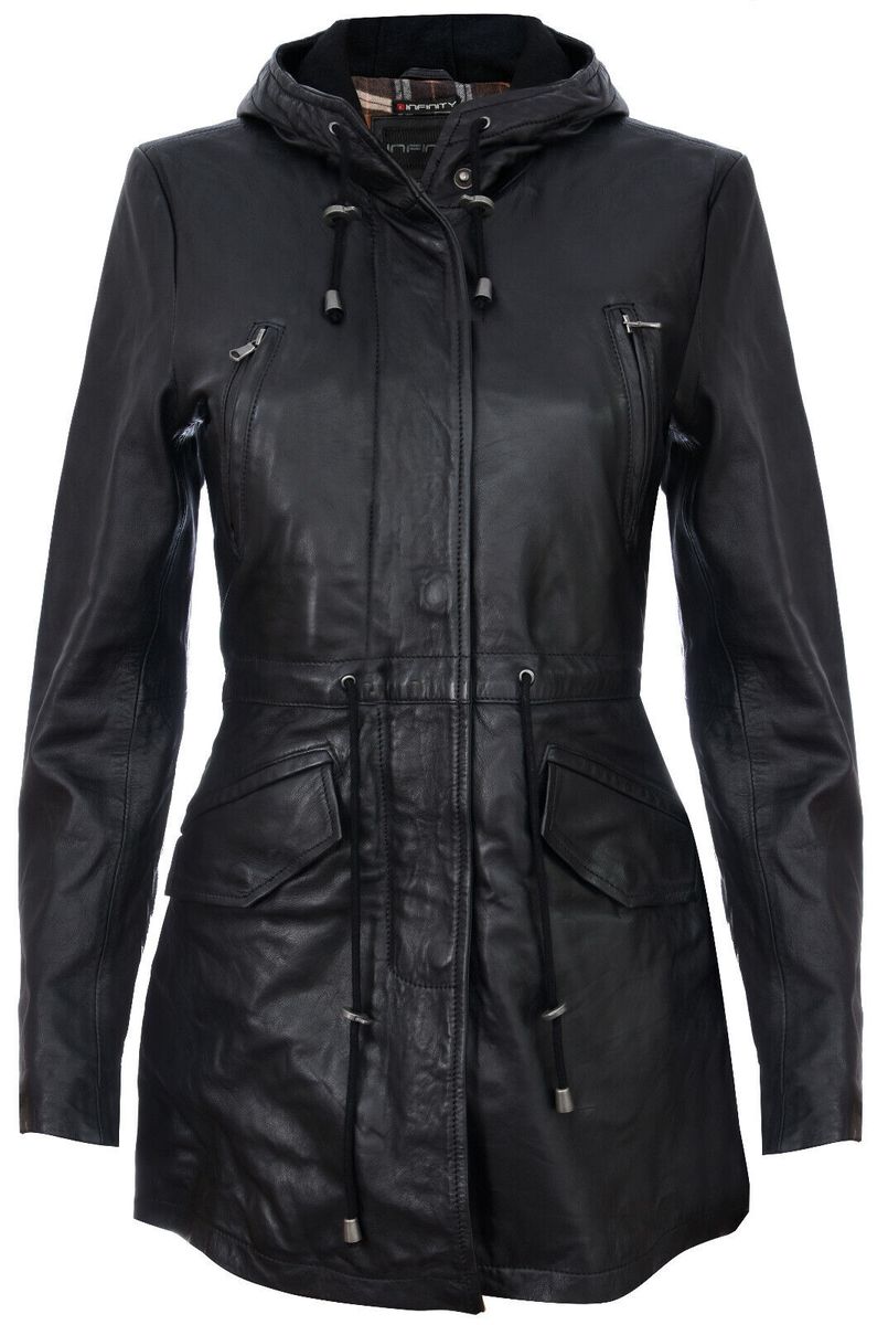 Mittellanger Lederparka mit Kapuze
