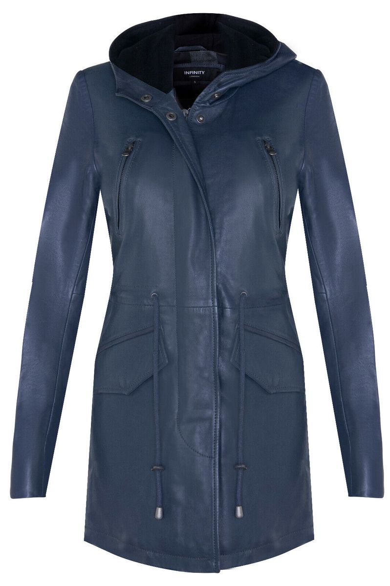 Mittellanger Lederparka mit Kapuze