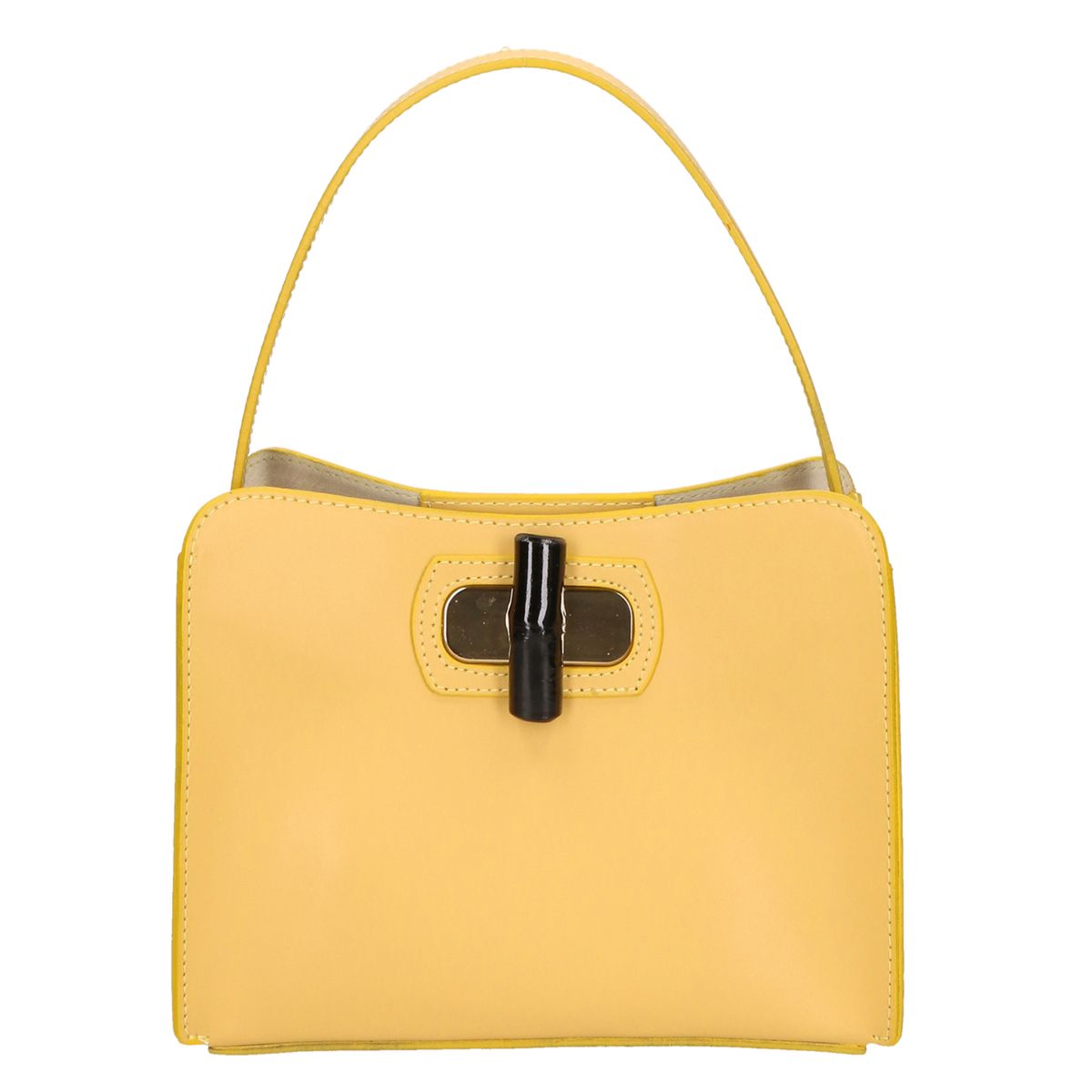 Strukturierte Lederhandtasche mit Bambus-Verschluss