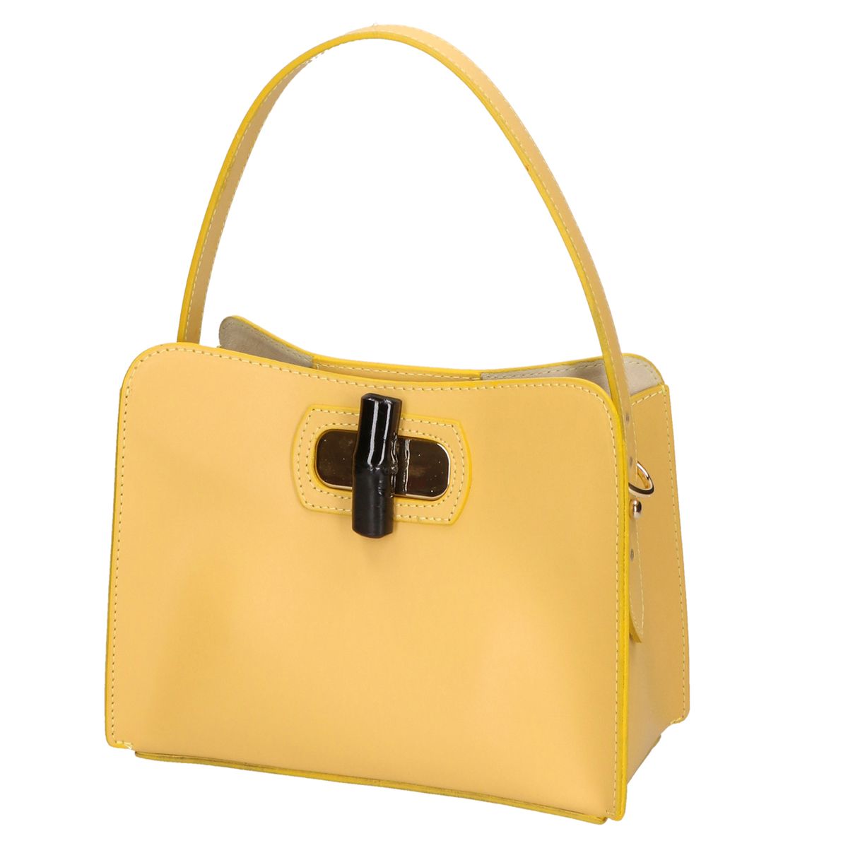 Strukturierte Lederhandtasche mit Bambus-Verschluss
