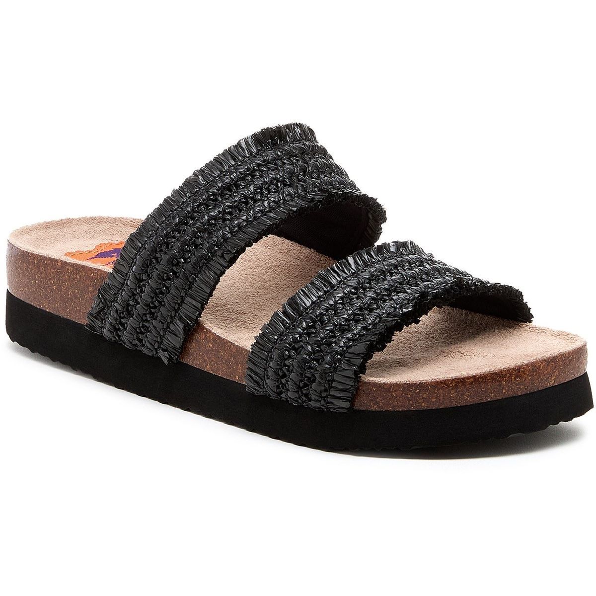Raffia-Pantoletten mit zwei Riemen