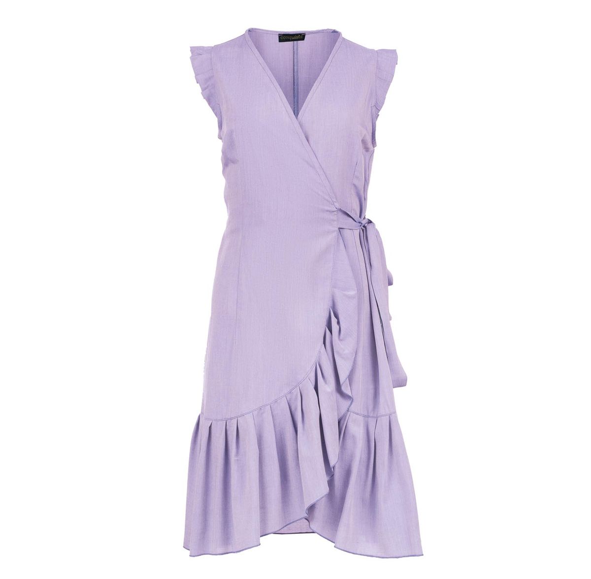 Ärmelloses Midi-Wickelkleid mit Rüschen