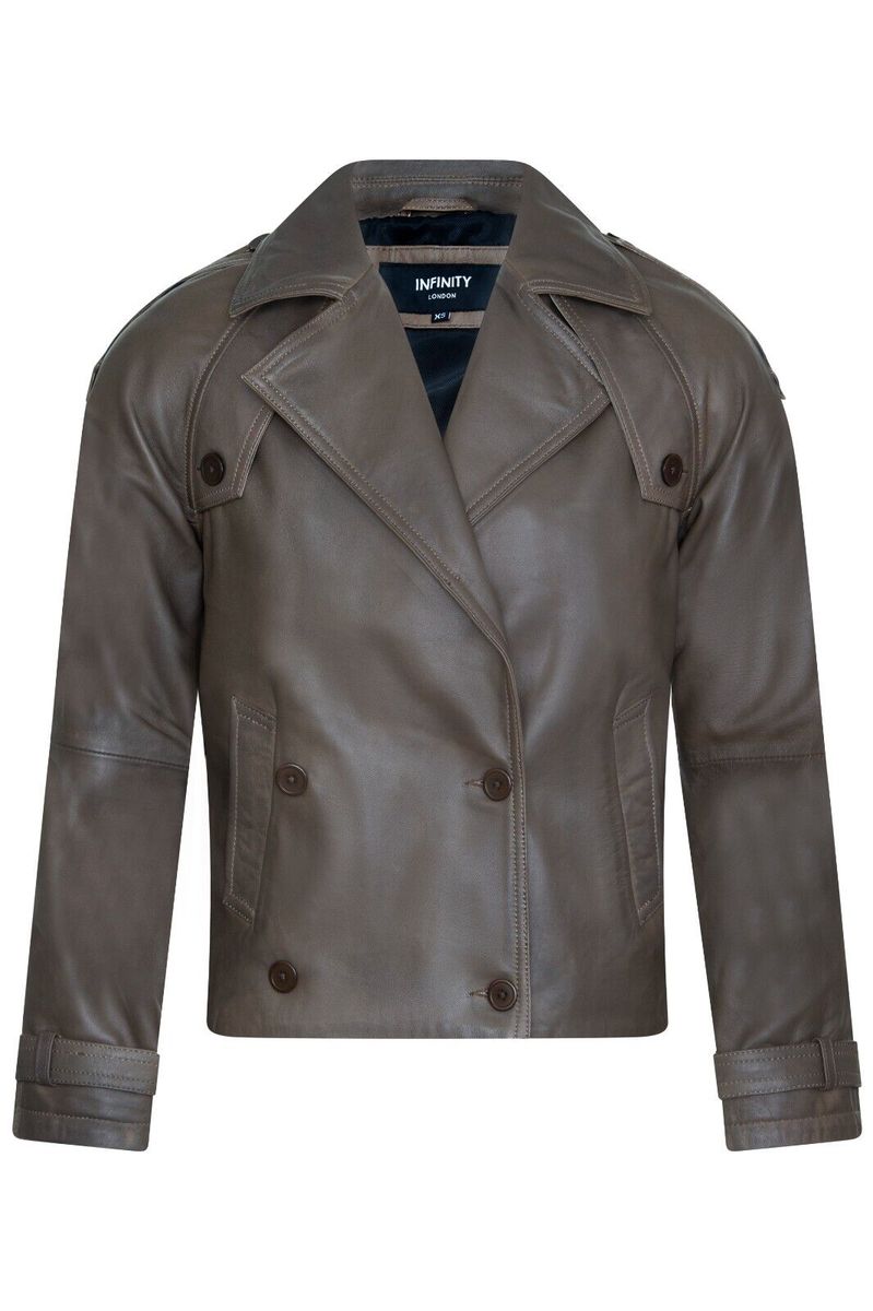 Übergroße Kurze Trenchcoat-Lederjacke
