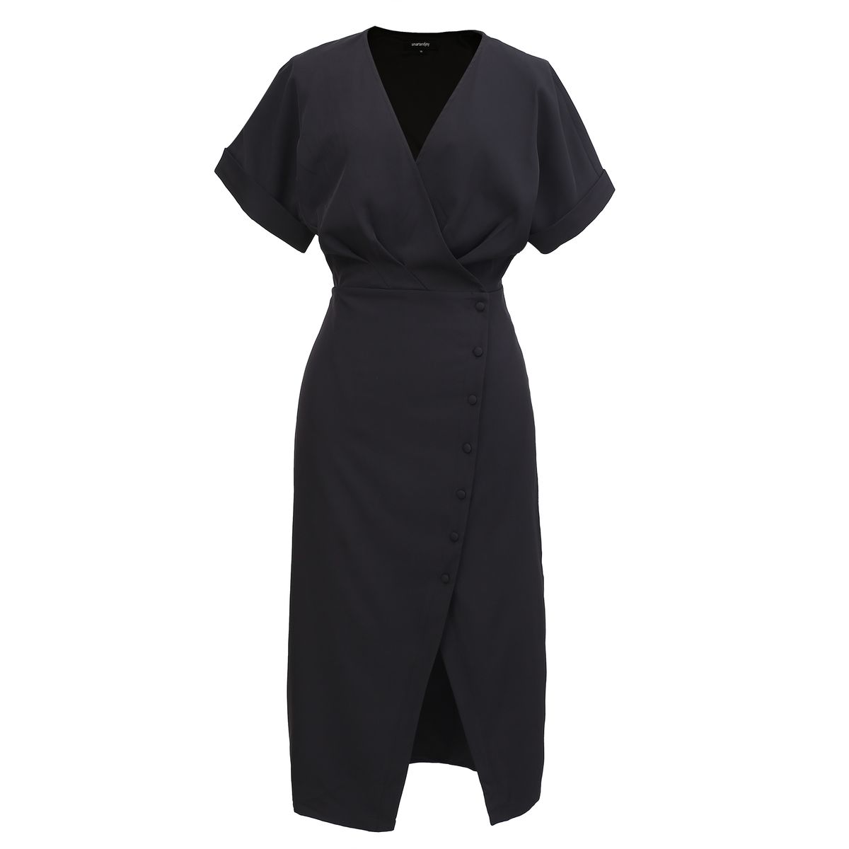 Asymmetrisches Wickel-Midikleid mit Knöpfen