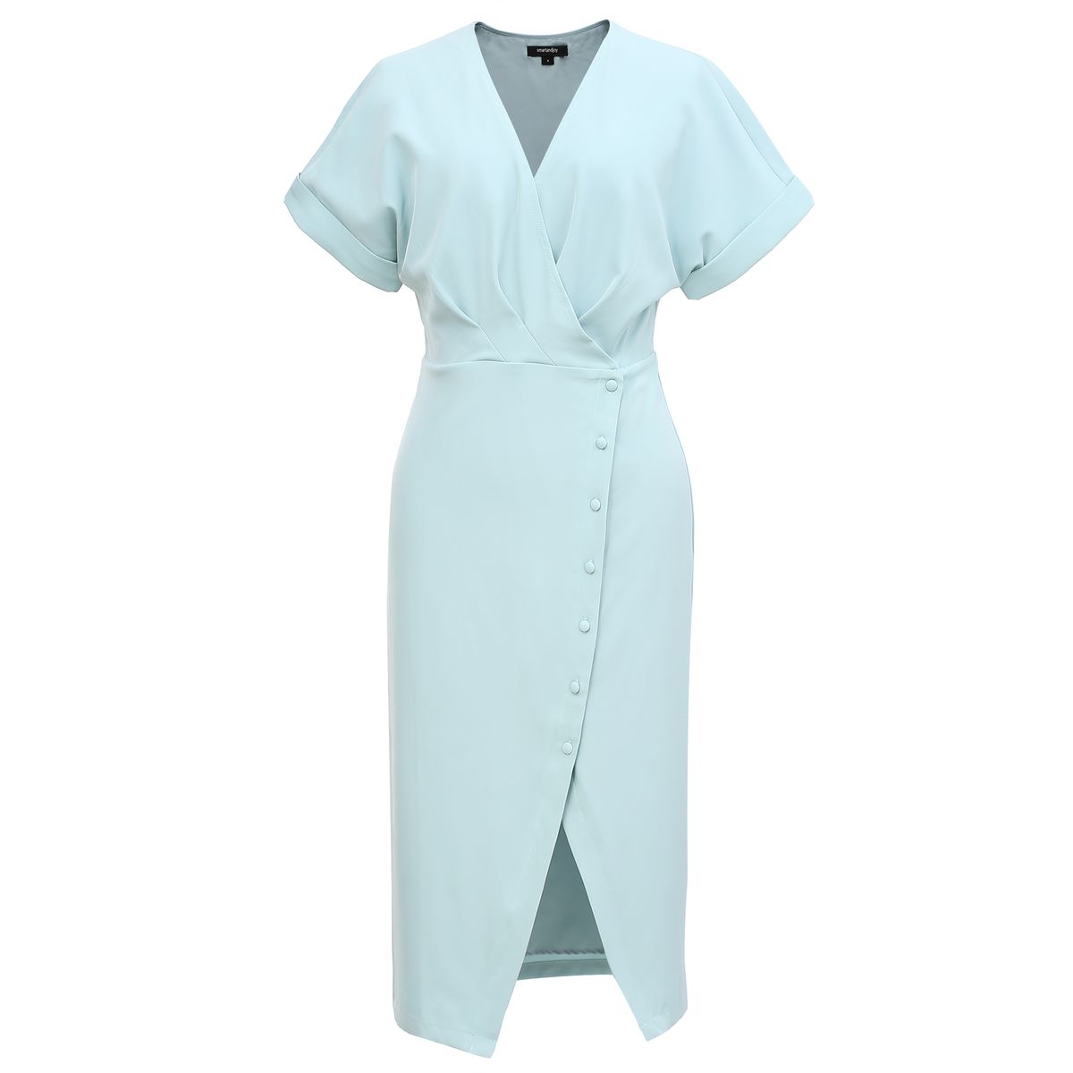 Asymmetrisches Wickel-Midikleid mit Knöpfen