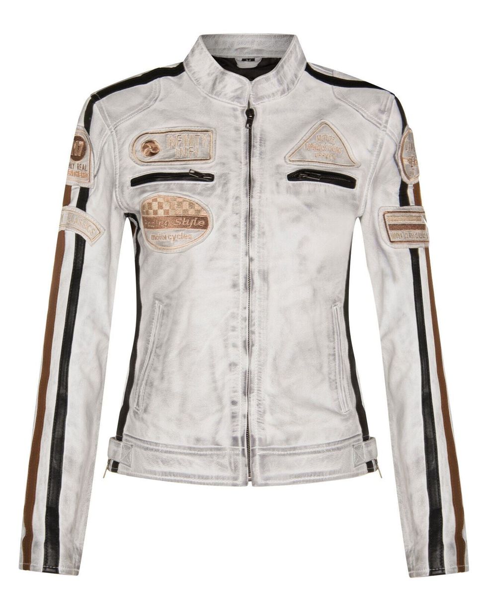 Leder-Bikerjacke mit Rennabzeichen
