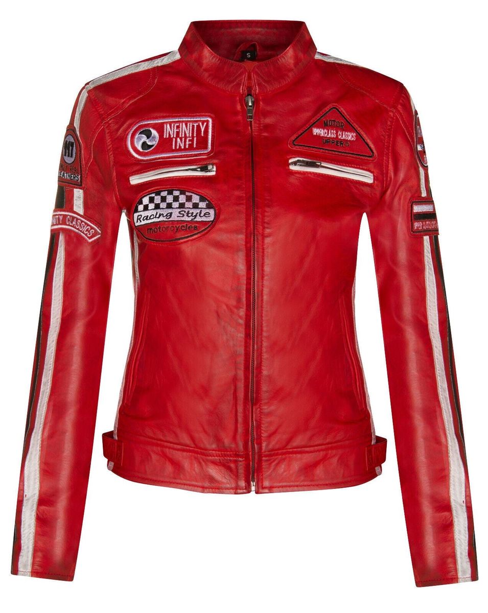 Leder-Bikerjacke mit Rennabzeichen
