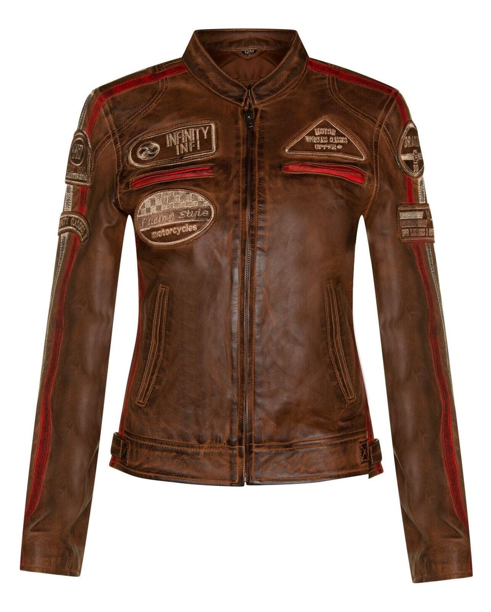 Leder-Bikerjacke mit Rennabzeichen