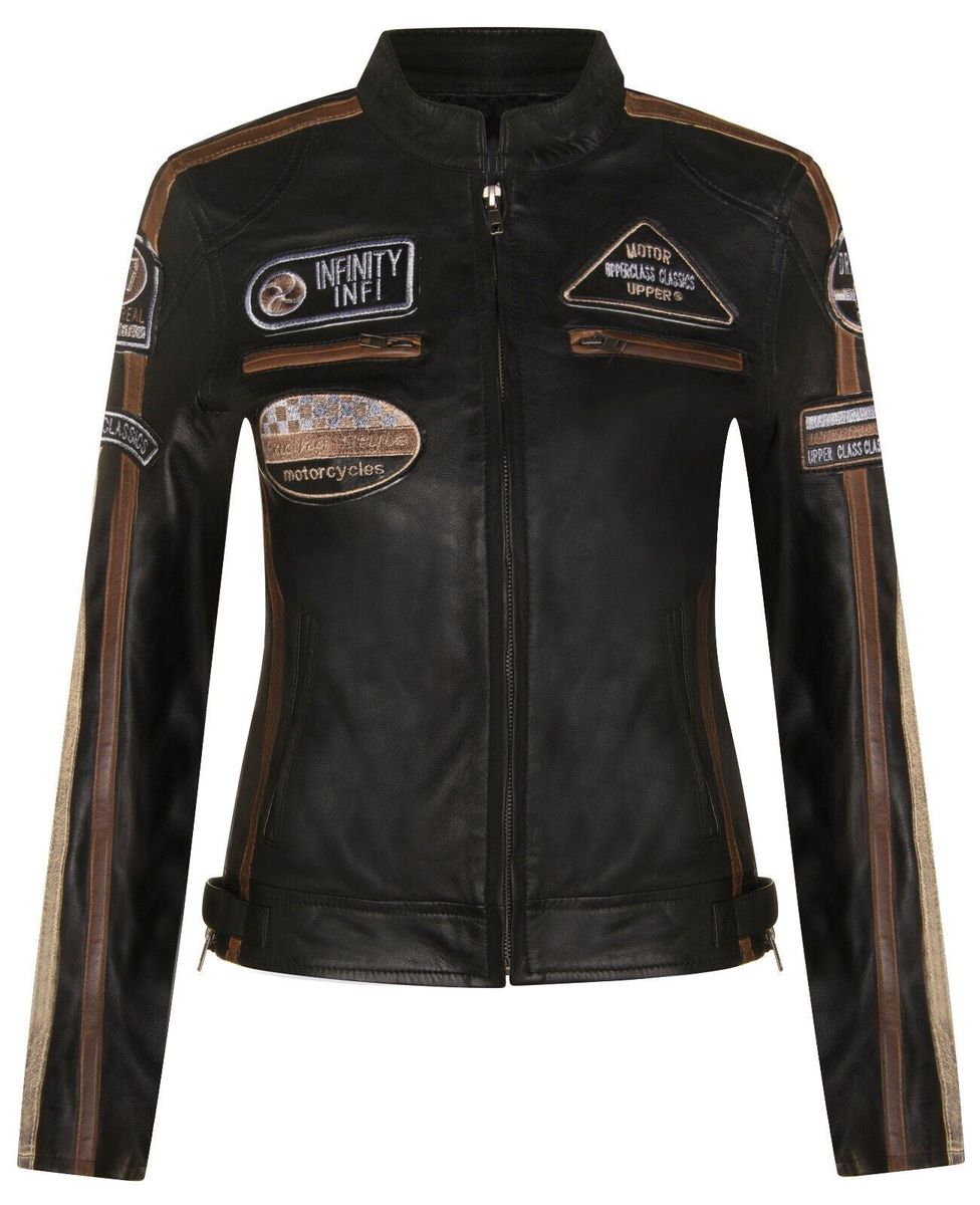 Leder-Bikerjacke mit Rennabzeichen
