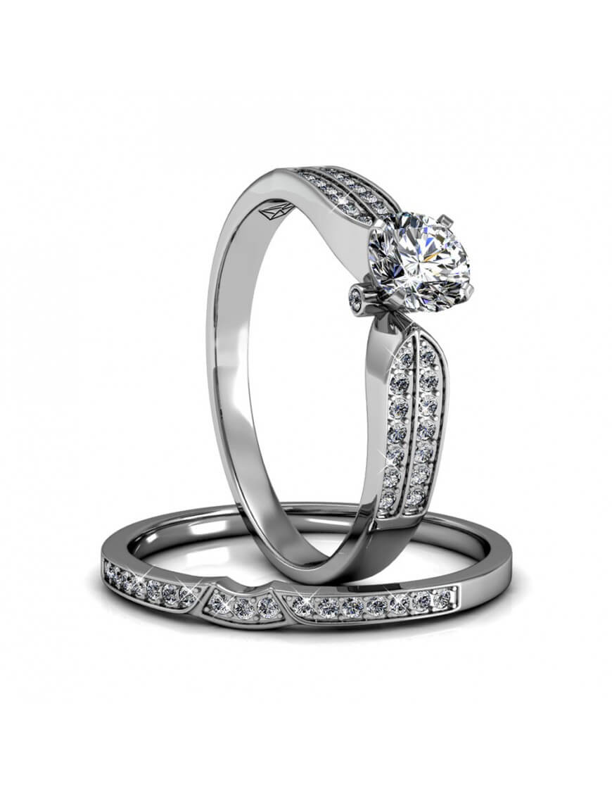Elegantes Kristall-Solitär-Ring-Set