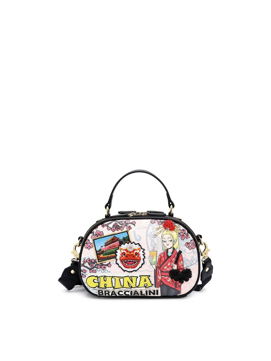 Hobo-Tasche mit Rock-Stickerei und Nieten
