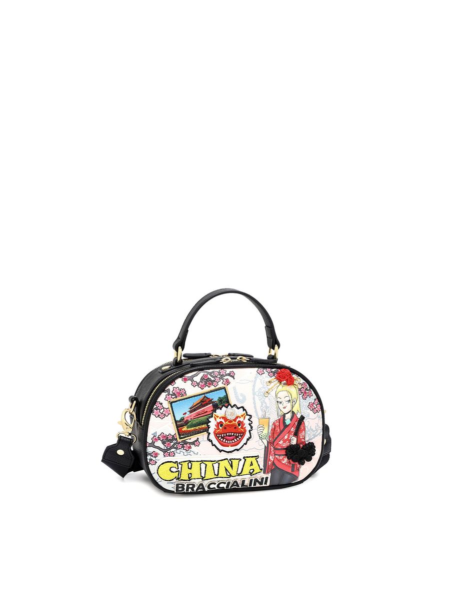 Hobo-Tasche mit Rock-Stickerei und Nieten