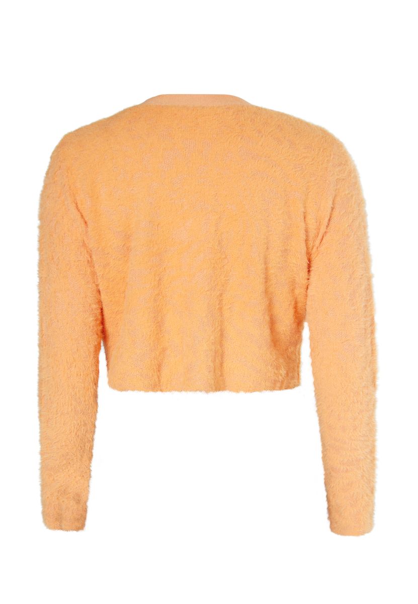 Kurz geschnittene flauschige Strickjacke mit Zebramuster