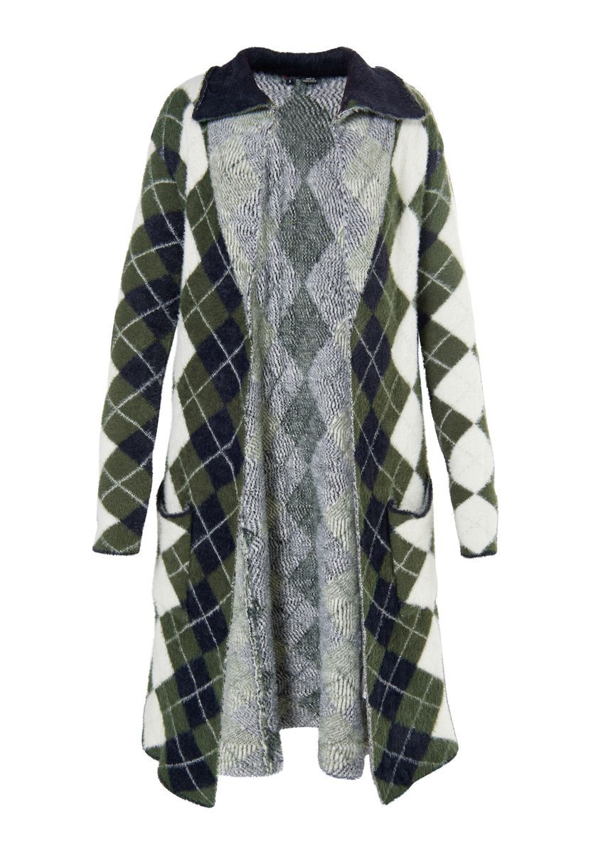 Lange Strickjacke mit Argyle-Muster