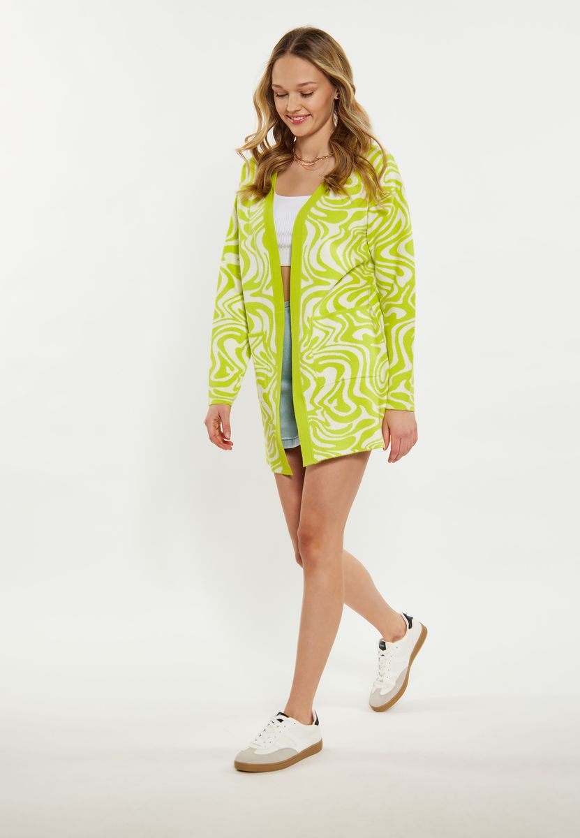 Langer Jacquard-Cardigan mit Wirbelmuster