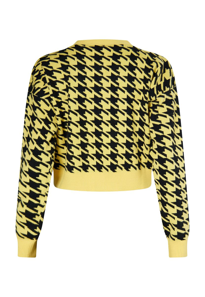 Kurze Hahnentritt-Strickjacke mit V-Ausschnitt