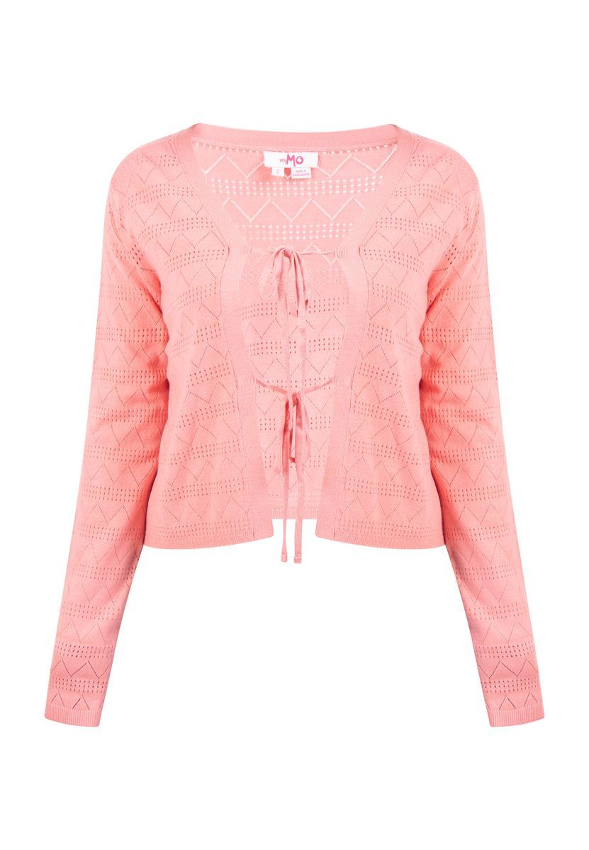 Cardigan mit Lochmuster und Bindebändern