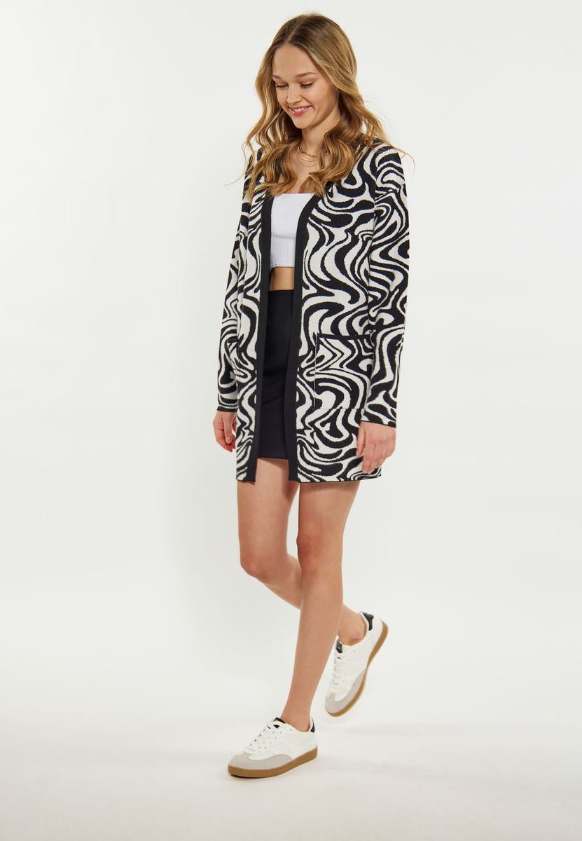 Langer Cardigan mit abstraktem Wellenmuster