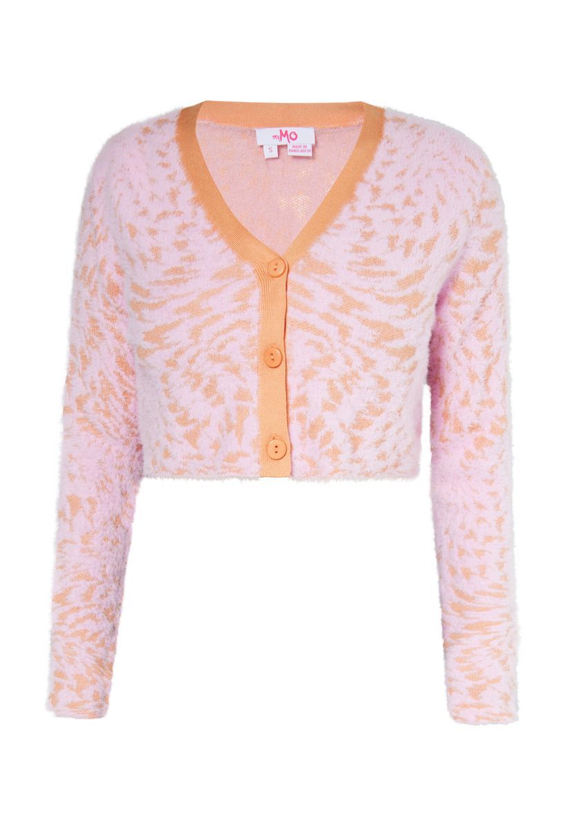 Flauschiger Crop-Cardigan mit Zebramuster