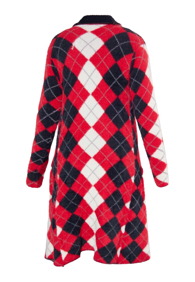 Langer Oversized-Cardigan mit Argyle-Muster