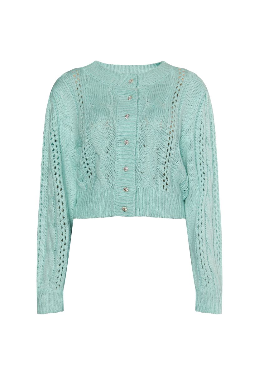 Kurz geschnittene Strickjacke mit Zopfmuster