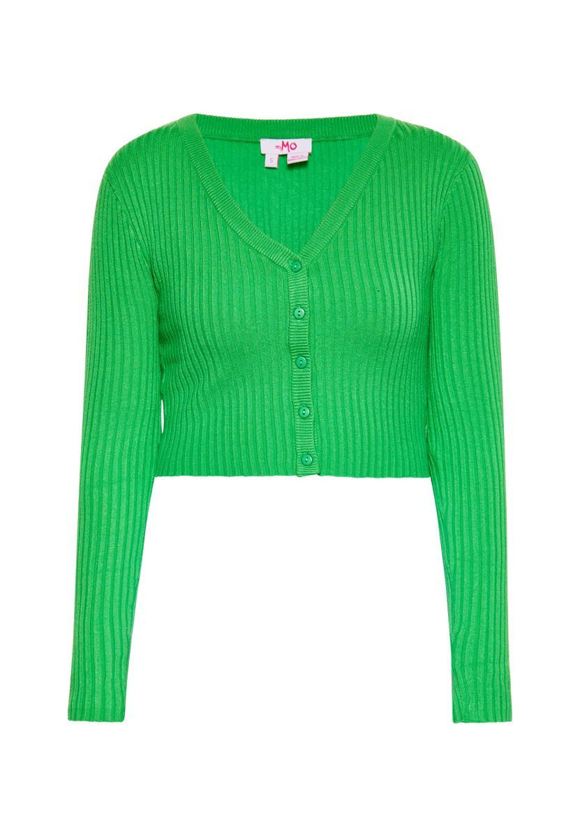 Gerippte Kurzstrickjacke mit V-Ausschnitt