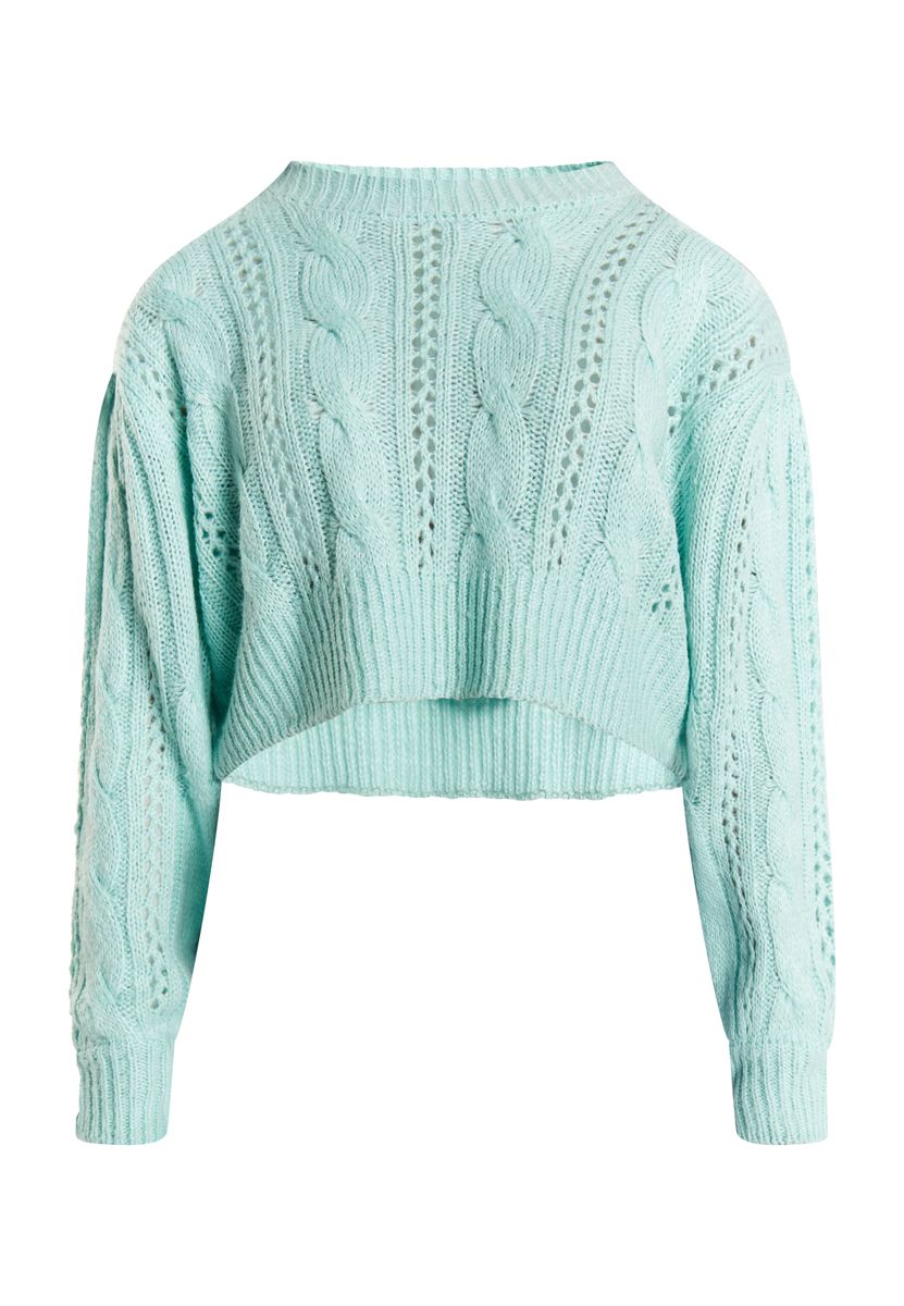 Kurzer Zopf- und Lochstrickpullover