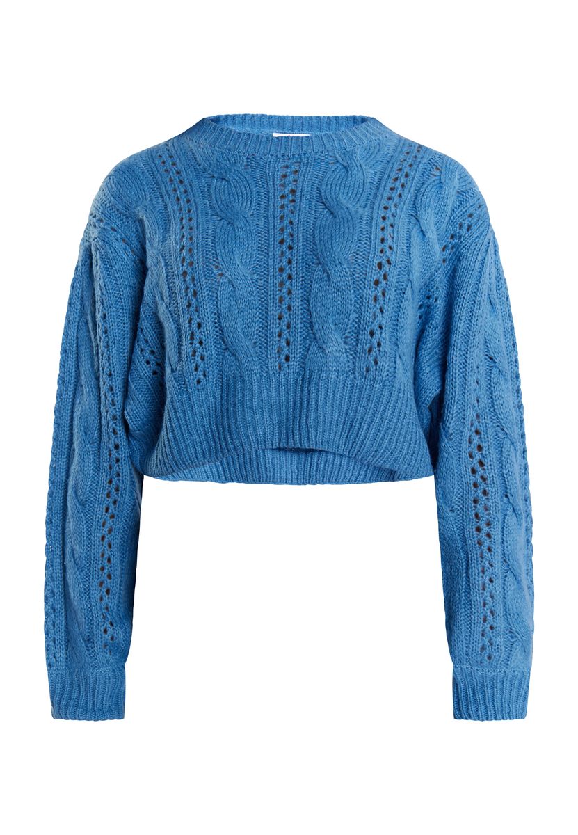 Kurzer Zopf- und Lochstrickpullover