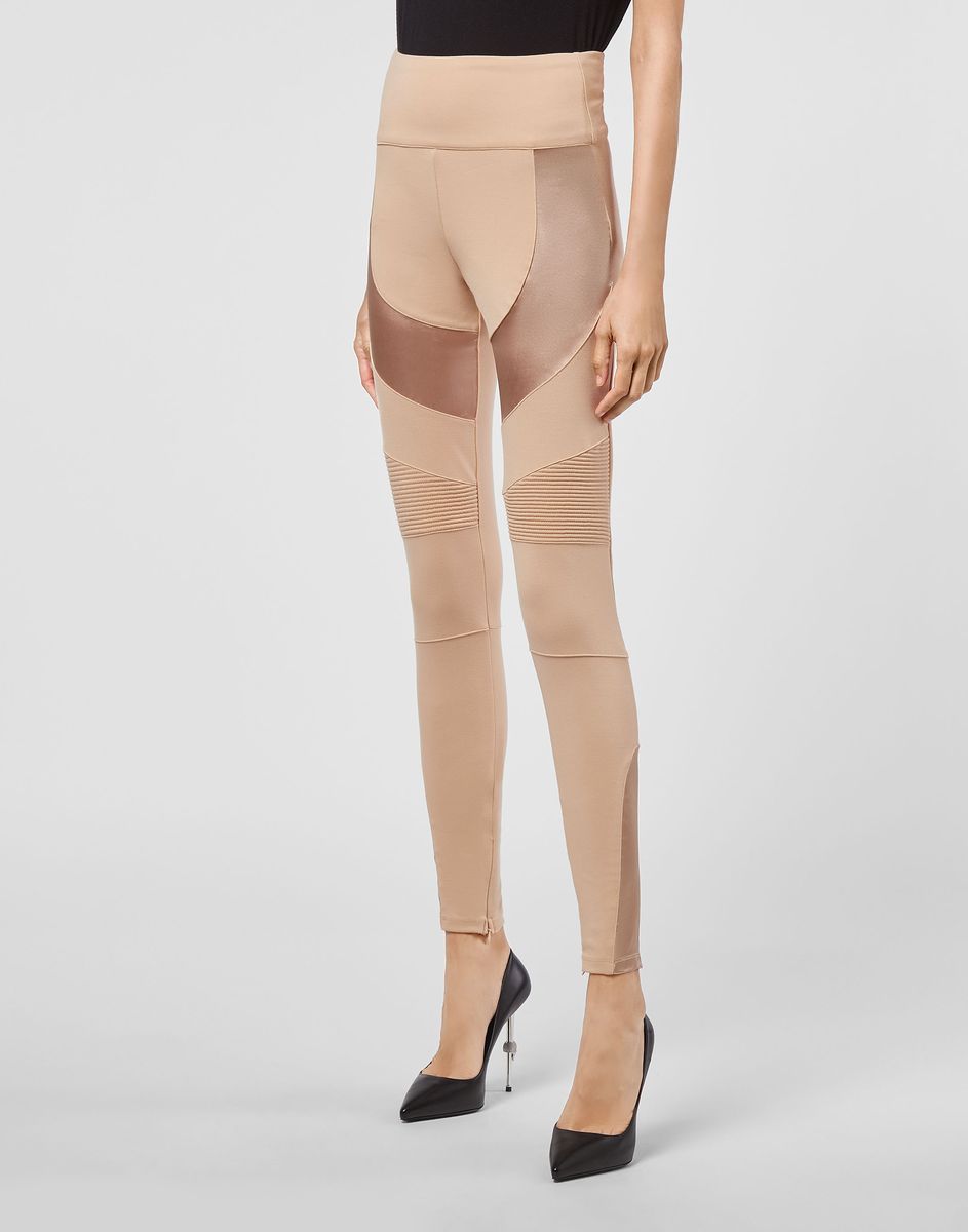High-Waist Biker-Leggings mit Satineinsätzen