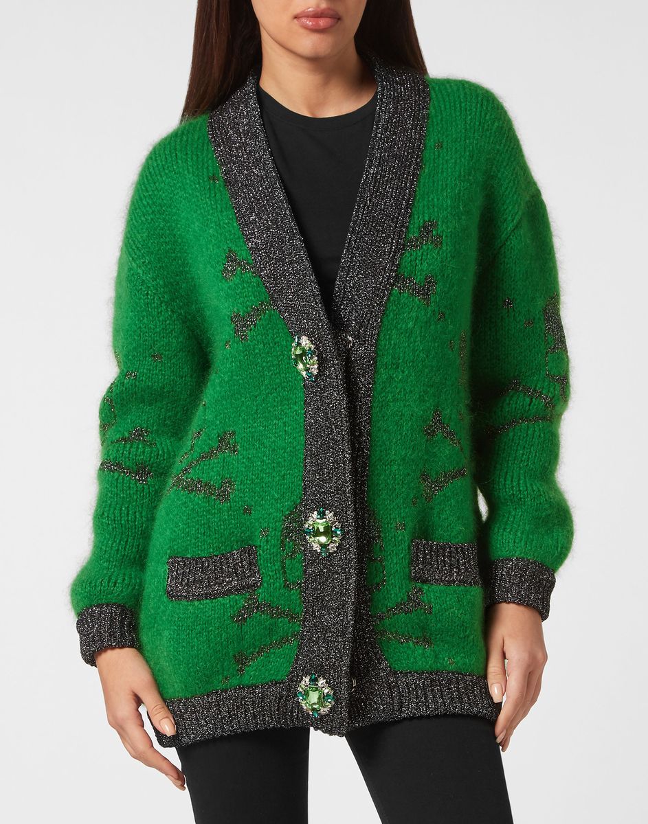 Verzierte Strickjacke mit Totenkopf-Jacquard