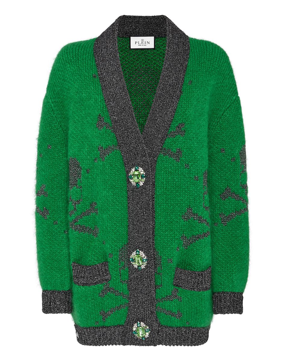 Verzierte Strickjacke mit Totenkopf-Jacquard