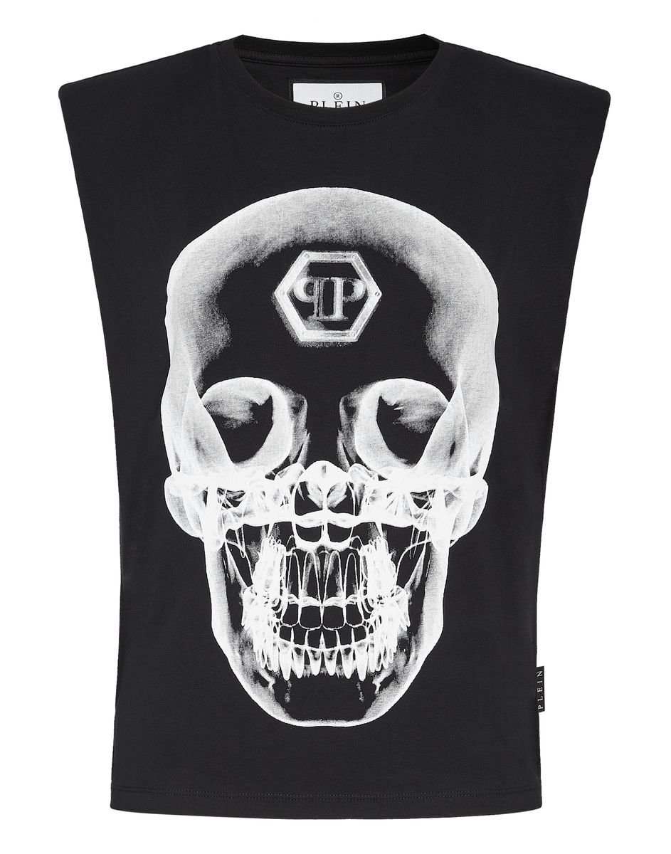 Grafisches Totenkopf-Top mit Schulterpolstern