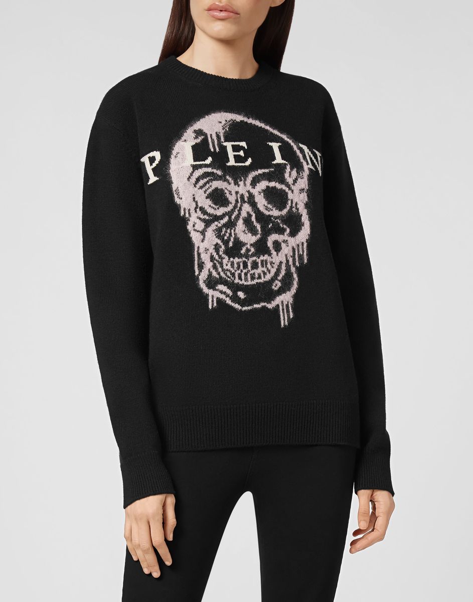Oversized Totenkopf-Mohair-Inlay-Strick