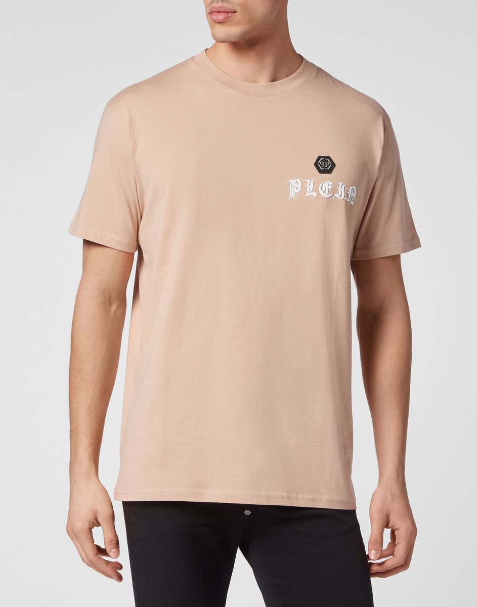 T-Shirt mit bejeweltem Gothic-Logo